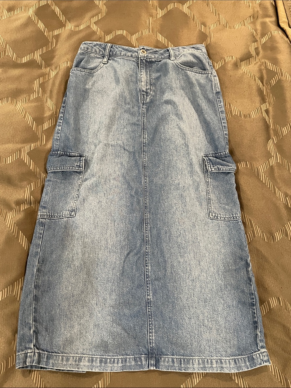 cloth & stone Light Blue Straight Maxi Long Cargo Denim Skirt